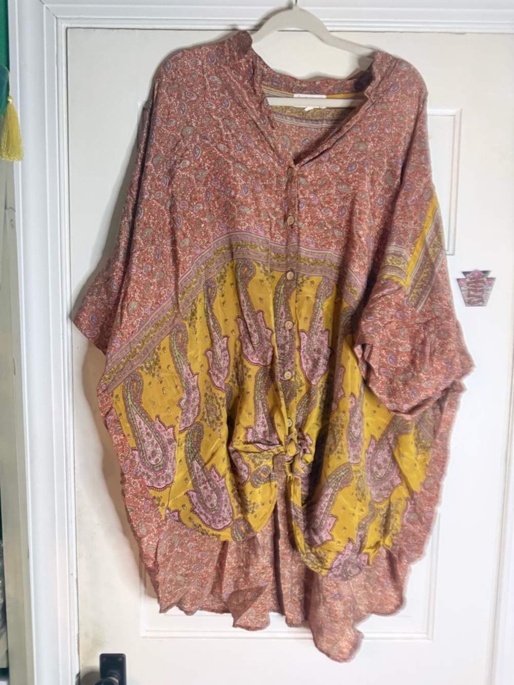 Kantha Bae Boho Paisley Silk Tunic in Mustard & Rust
